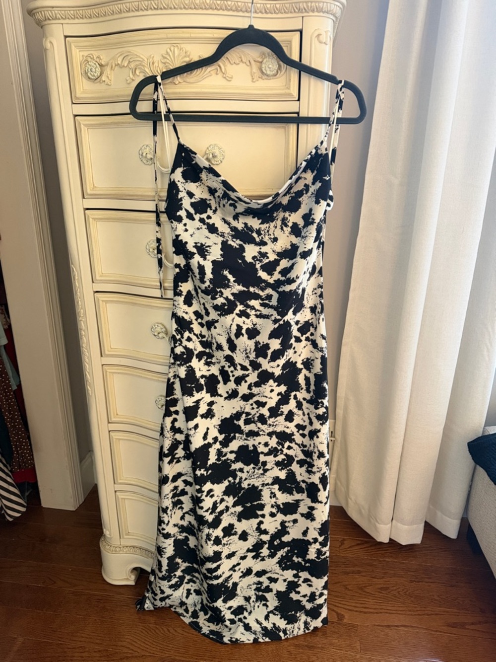 Black & White Cow Print Slip Dress